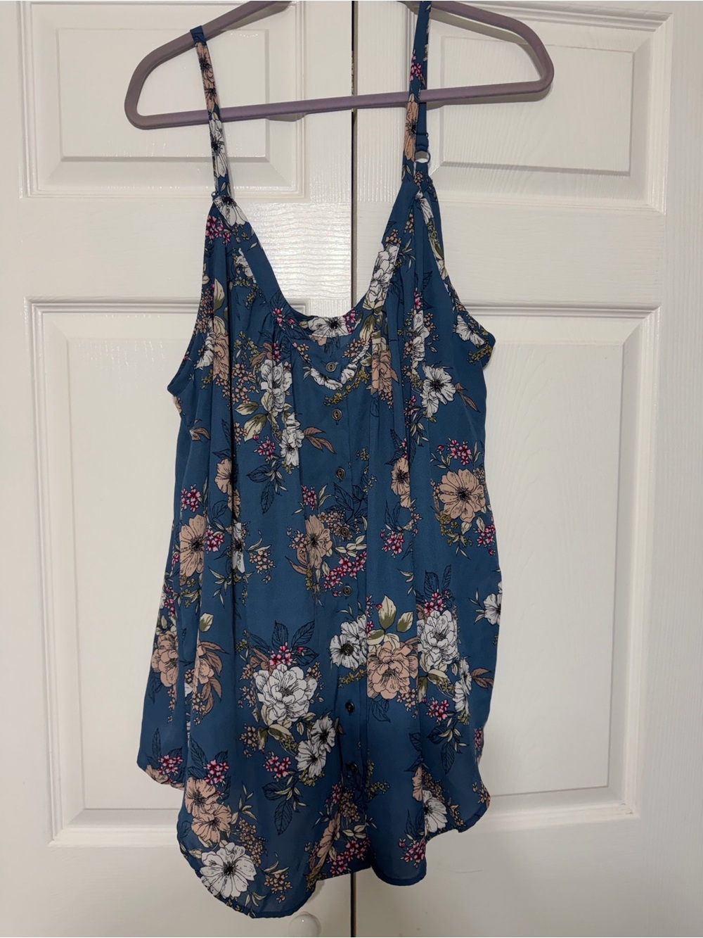 TORRID blue floral blouse size 3 button front spaghetti straps - Picture 2 of 3